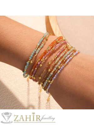 Избери своята гривна от над 30 модела гривни с естествени камъни 3 мм и  стоманена верижка с топчета и мъниста - GA3188